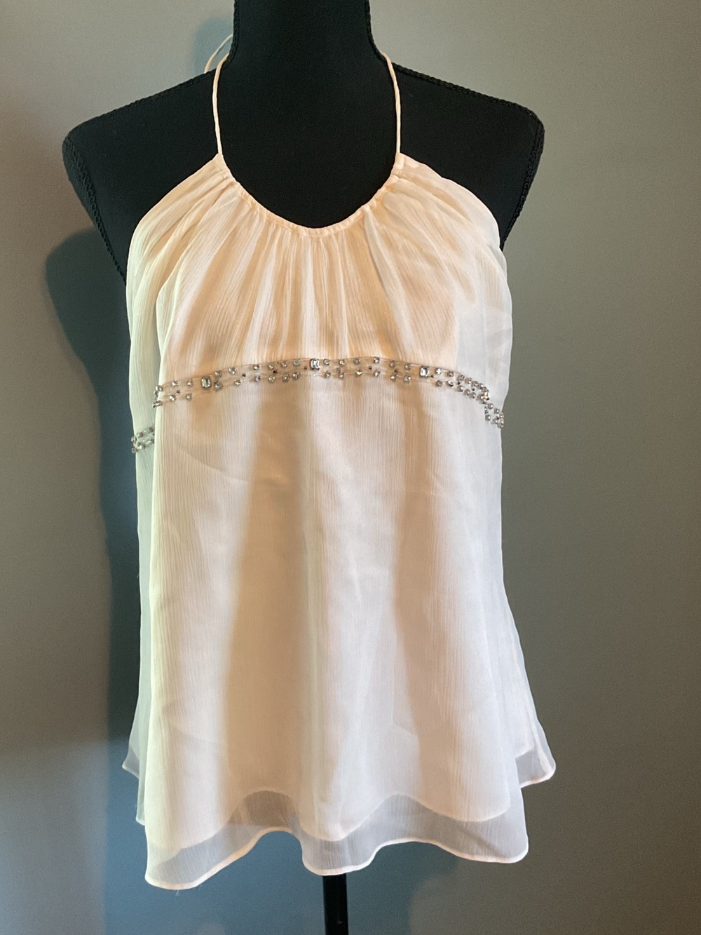 Express White Chiffon Halter Camisole with Beaded Trim